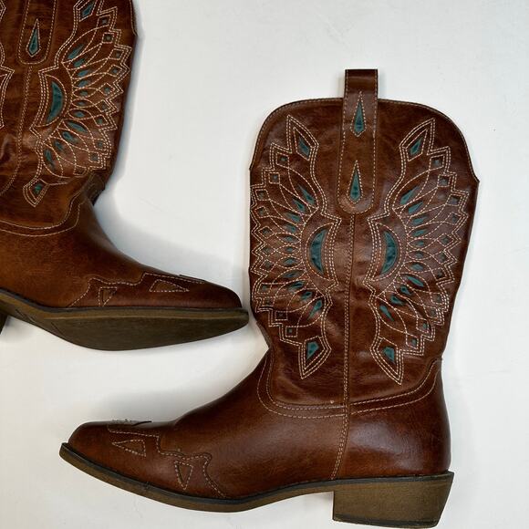 Coconuts by Matisse Bandera Faux Leather Teal Brown Western Boots - Picture 2 of 7